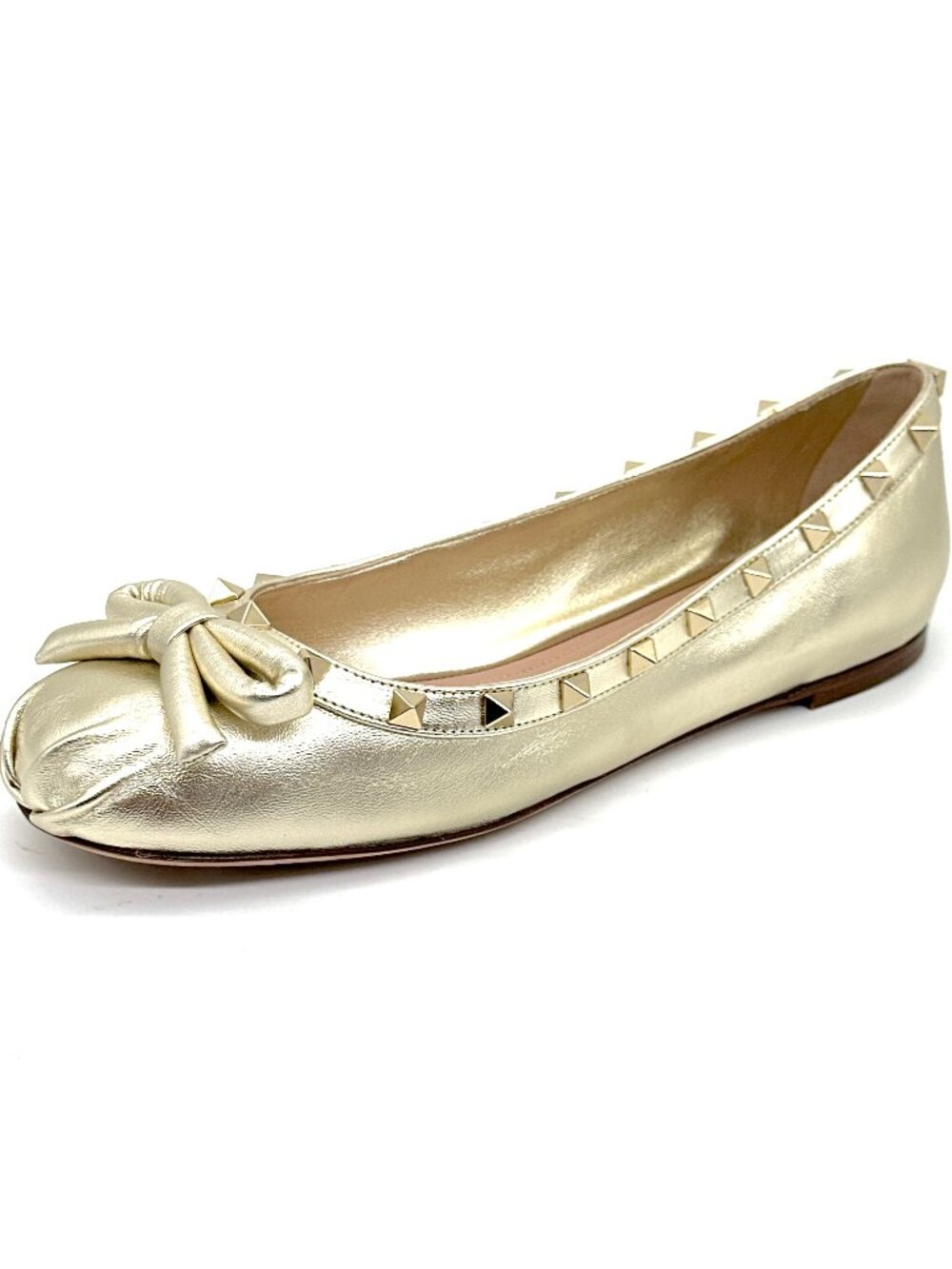 Valentino Rockstud Studded Metallic Leather Ballet Ballerina Flat Shoes
